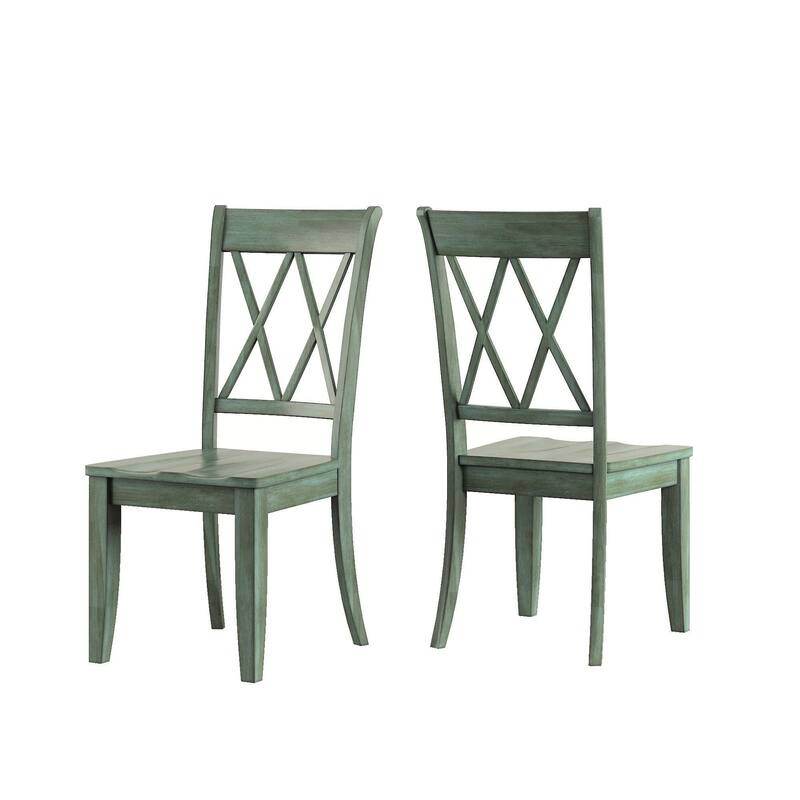 Eleanor Sage Green Farmhouse Trestle Base 6-Piece Dining Set - X Back by iNSPIRE Q Classic - Antique Sage Green Table - Antique Sage Green Chairs and Bench