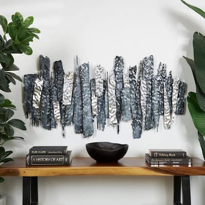 Blue Metal Layered Abstract Home Wall Decor with Silver Accents