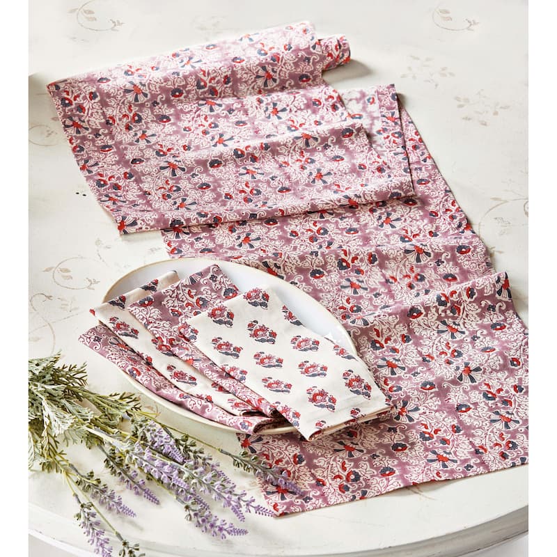 Jasmine Block Print Cotton Napkins - Multicolor Kitchen Textiles for Spring/Summer, Machine Washable, 20" x 20"