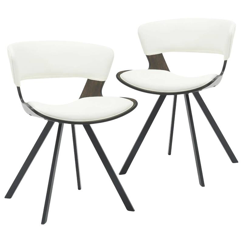 Nymia Upholstered Dining Chair with Saddle Seat - Velvet or Leather Accent Chair with Open Back and Iron Legs Set of 2 - Dark Walnut/White