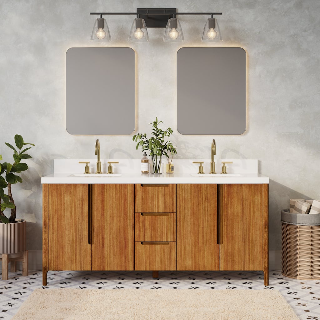 Sequoia 72 In. Double Sink Whitebrook Quartz Countertop Bath Vanity in Mango Wood