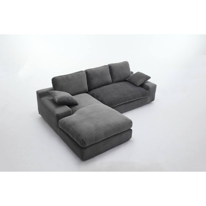 Modular Sectional Cloud Sofa with L-Shape Chaise, Corduroy Upholstered Sleeper Sofa, Compressed Sofa with Pillow