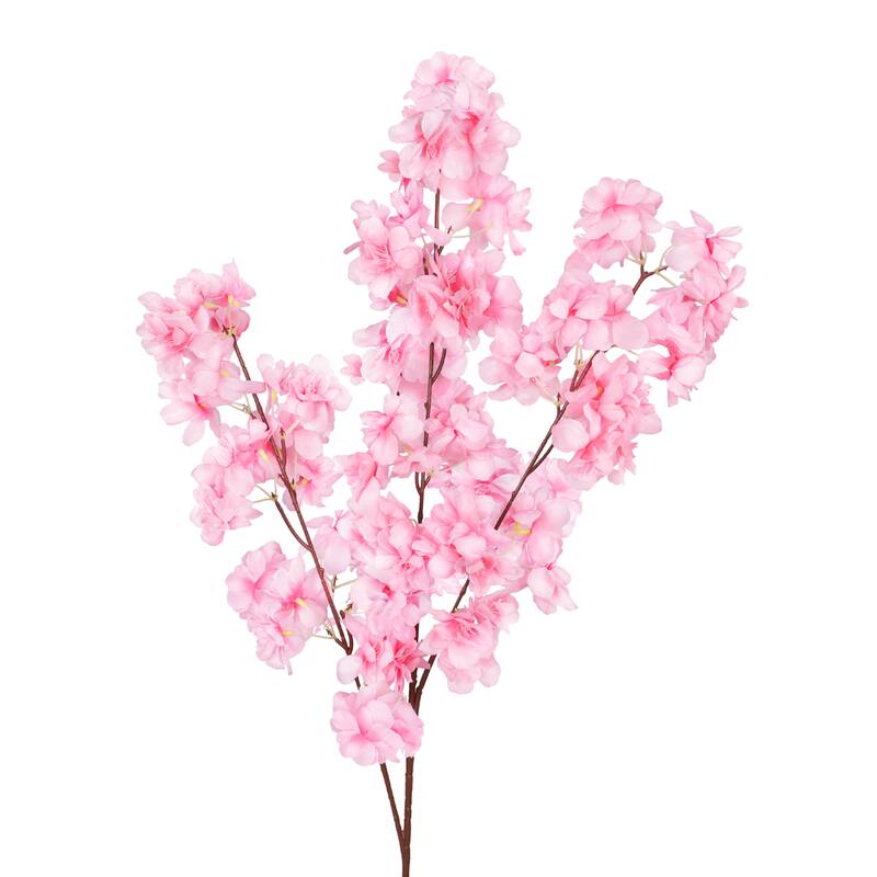 Set of 4 Pink Artificial Double Bloom Cherry Blossom Flower Stem Spray 42in - 42" L x 10" W x 5" DP