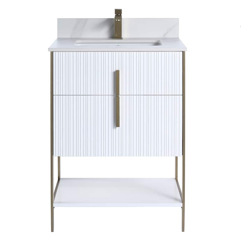 Fine Fixtures Serenity Modern Bathroom Vanity with White Carrara Stone Top