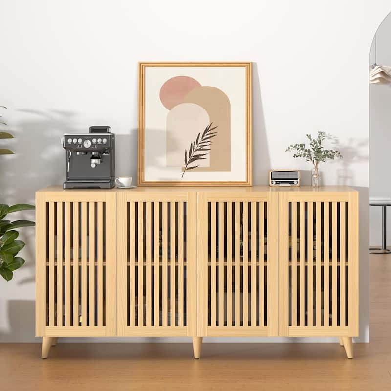 4 Doors Buffet Storage Cabinet, Console Sideboard for Kitchen Dining Room Entryway, Oak - Oak