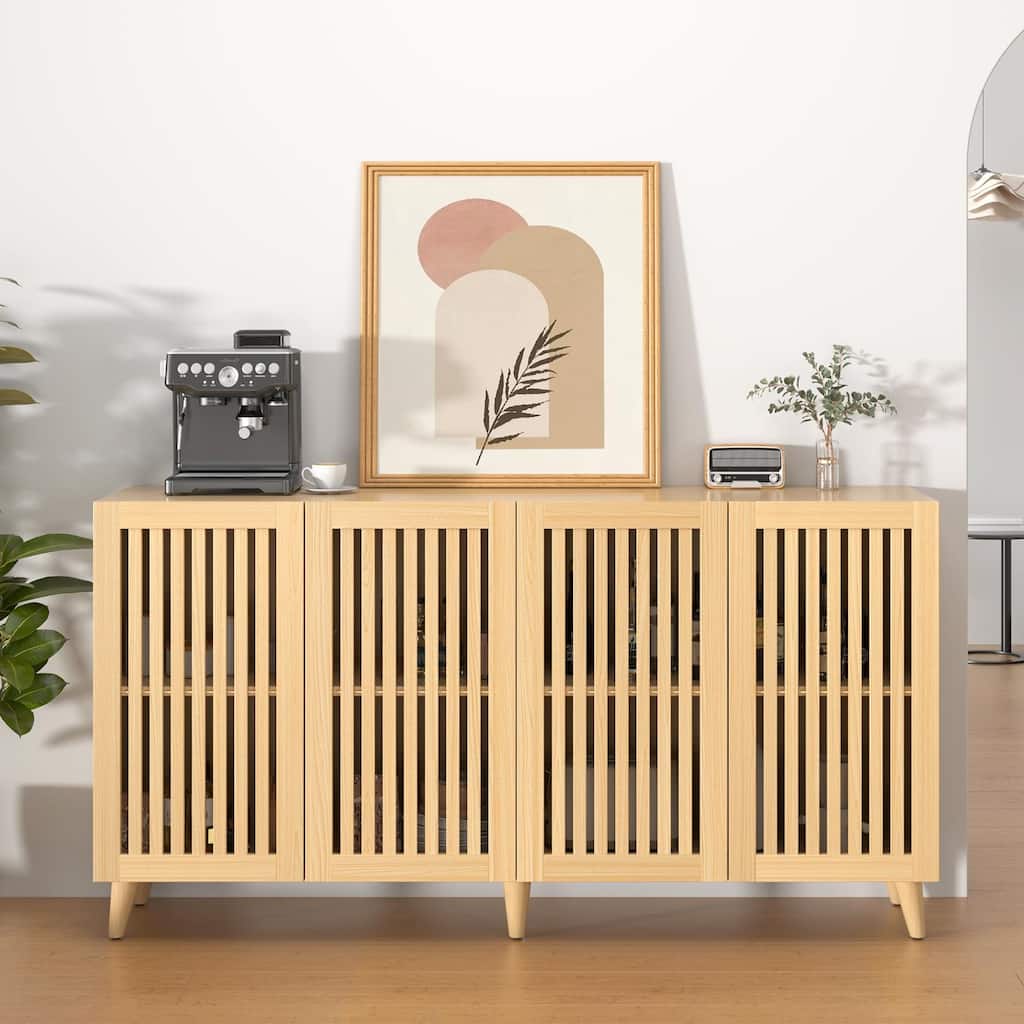 4 Doors Buffet Storage Cabinet, Console Sideboard for Kitchen Dining Room Entryway, Oak