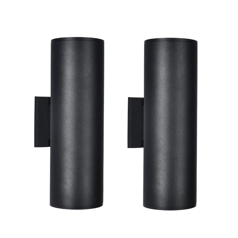 2-Pack Wall Sconces Black Industrial Cylinder Outdoor Waterproof IP54 Lantern Wall Sconces - 4.3 in. W x 13.4 in. H x 6.3 in. D - 4.3 in. W x 13.4 in. H x 6.3 in. D - Black