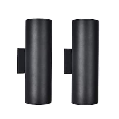 2-Pack Wall Sconces Black Industrial Cylinder Outdoor Waterproof IP54 Lantern Wall Sconces - 4.3 in. W x 13.4 in. H x 6.3 in. D
