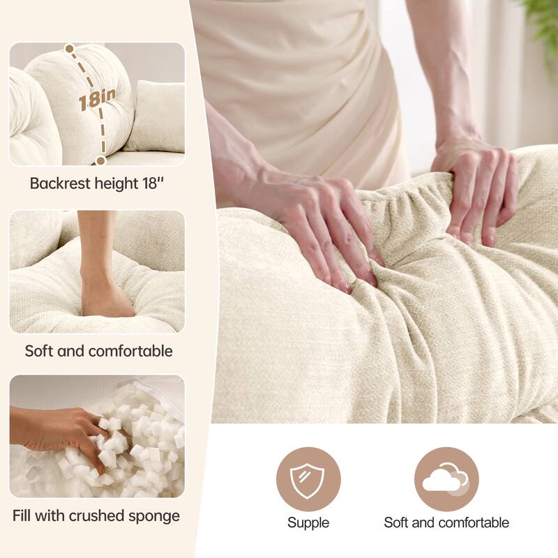 Minimalist Sectional Sofa Couch with Tufted Backrest, 2-Seater Sofa Couch Fabric Loveseat with Armrests