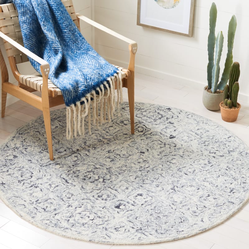 SAFAVIEH Handmade Micro-Loop Laszlone Wool Rug - 5' Round - Grey/Beige