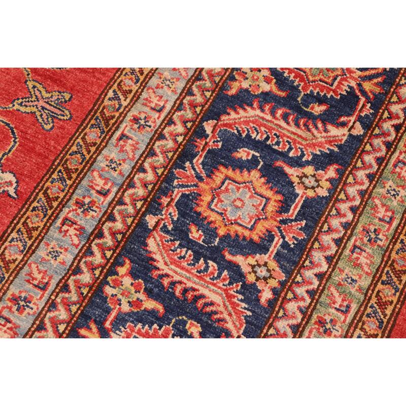 Rustic Super Kazak Zuri Red/Blue Hand Knotted Wool Rug - 8'2'' x 10'2''