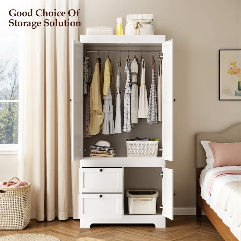 Pocassy 71" H Wardrobe Closet with Drawers with Doors and Storage