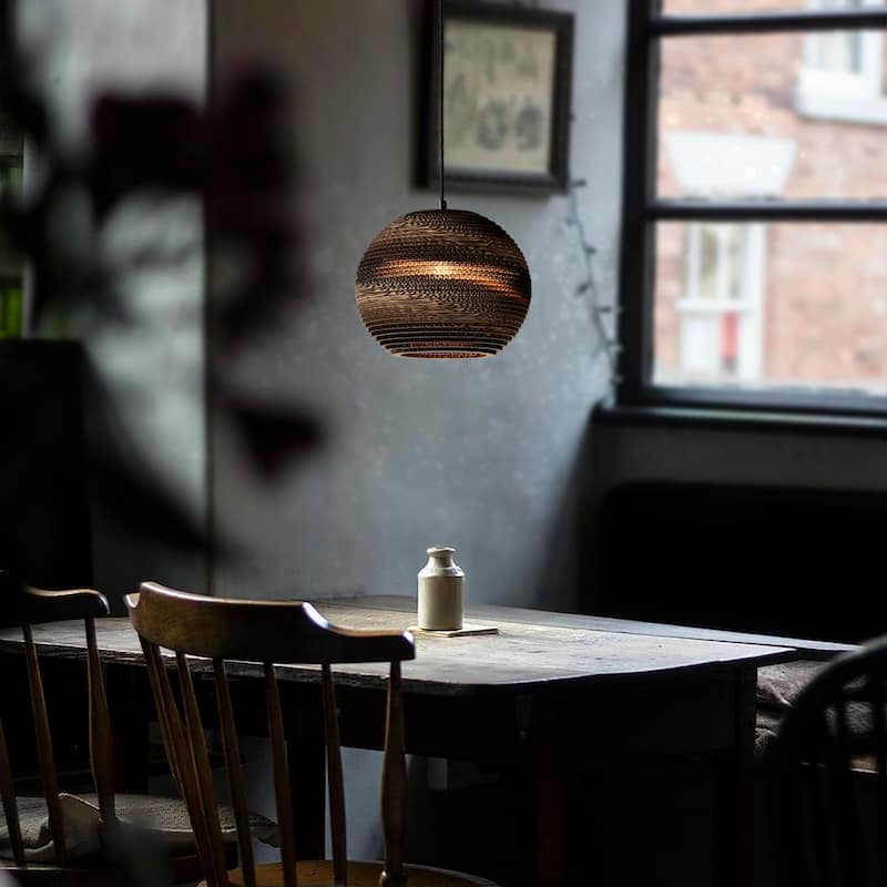 1-light Brown Natural Pendant Light With Nordic Style Globe Cardboard Shade For Dining Table