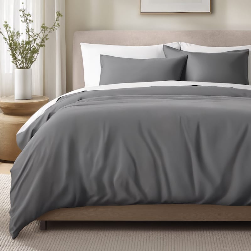 Bare Home Organic Cotton Duvet Cover Set - Smooth Sateen Weave - Grey - King