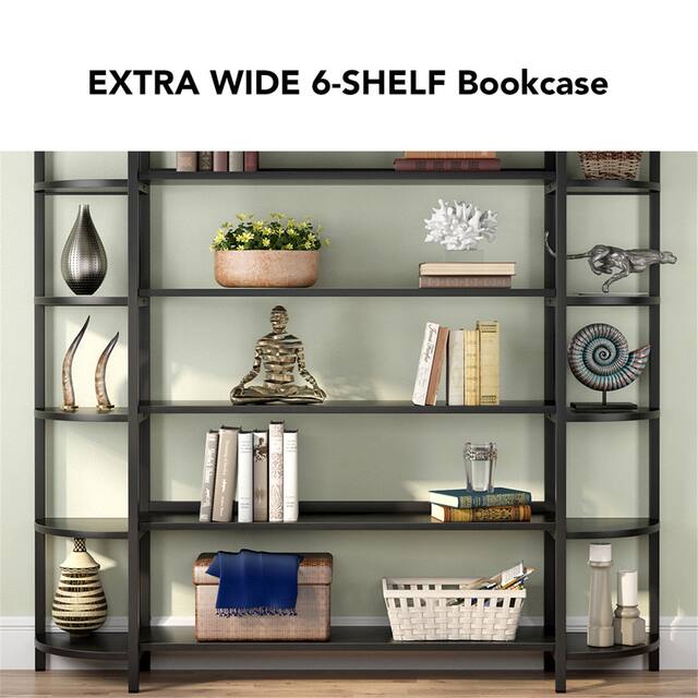 Triple Wide 6-Tier Bookshelves Bookcase Display Shelves