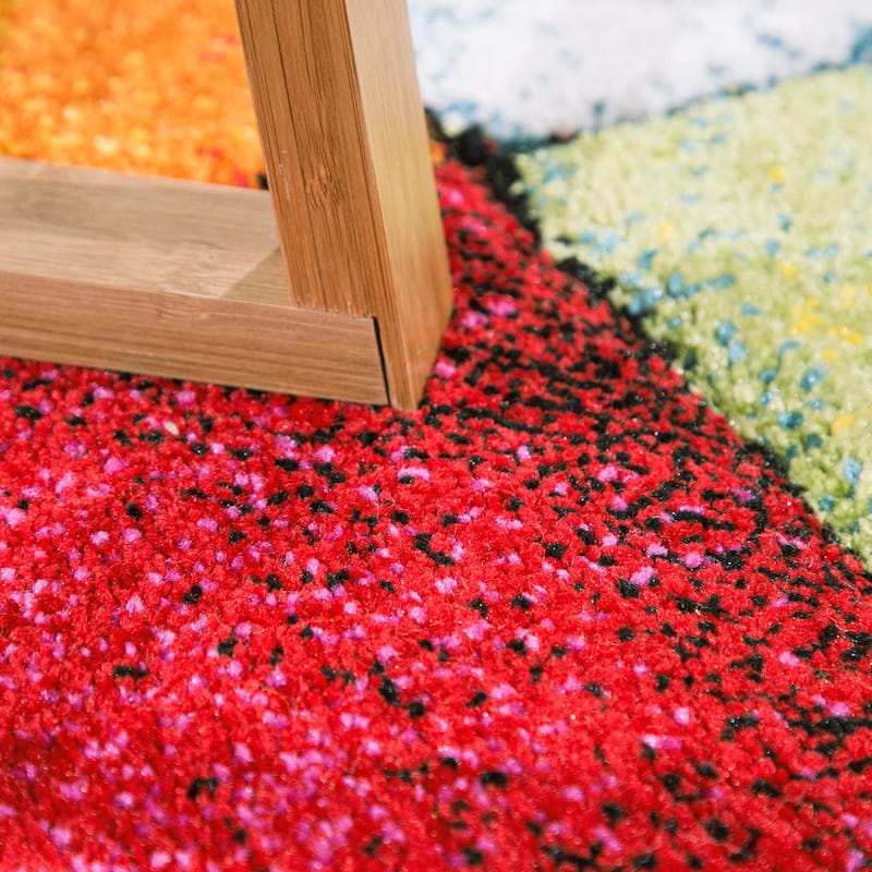 Colorful Living Room Rug with geometric Squares, Multi-Colored