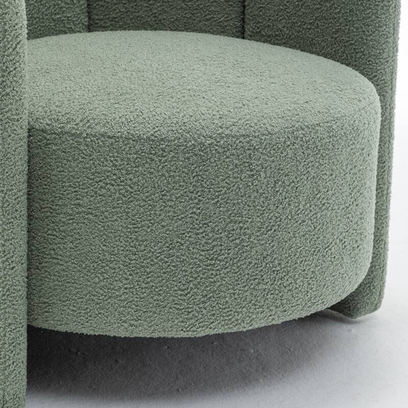 SEYNAR Modern Glam Teddy Fabric Upholstered Round Accent Chair with Flower Shaped Back Design