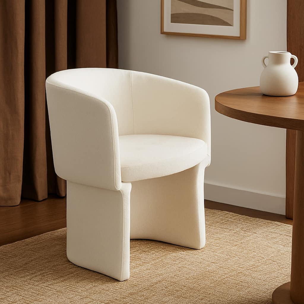 Tesy Dining Side Chair, Elite Ivory Textured Polyester, Sloping Arms