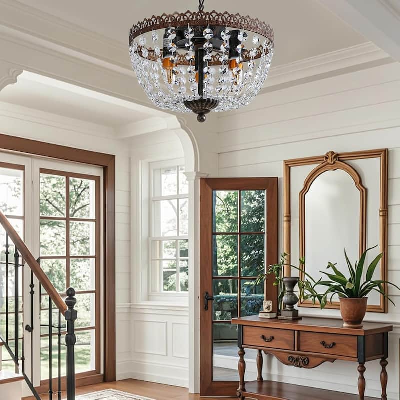3-lights chandelier light bronze hallway light crystal, metal ceiling light