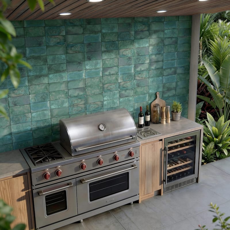 Merola Tile Atelier Volcan Green 4-1/2" x 9-1/8" Porcelain Floor and Wall Tile