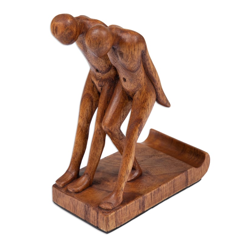 Novica Handmade Strong Brotherhood Wood Phone Holder