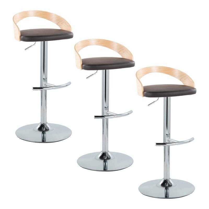 Grotto Adjustable Barstool with Chrome Base- Set Of 3 - Natural/Brown