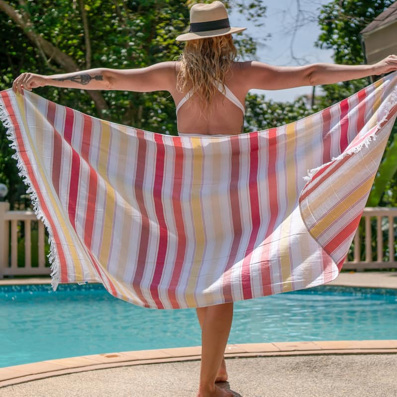 SandFree Cotton Oversized Turkish Beach Towel with Tassels - 35x75