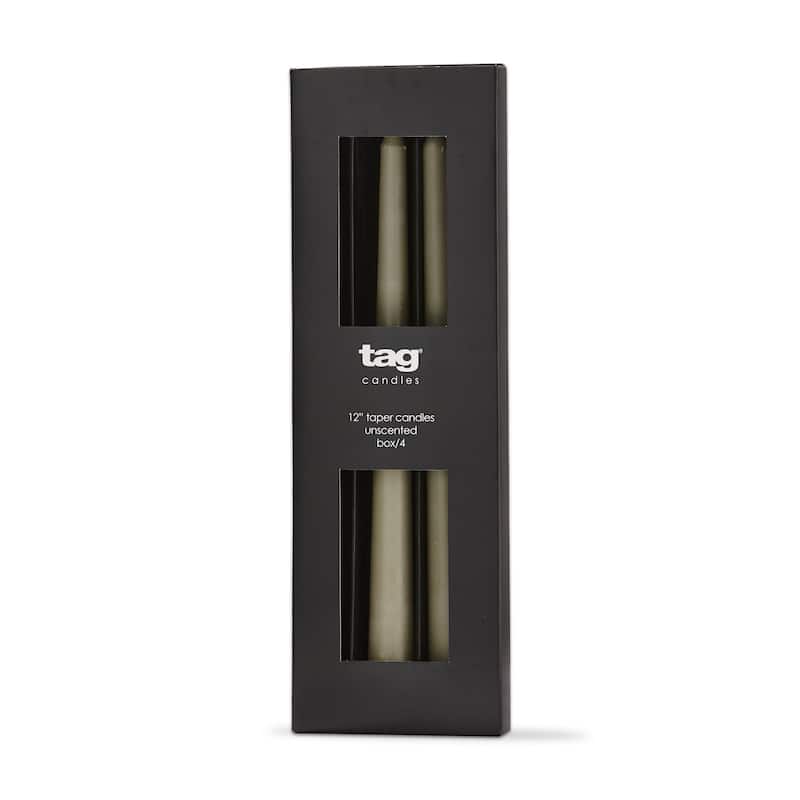 Color Studio 12" Traditional Taper Unscented Smokeless Paraffin Wax Candle Sage Green, Set of 4, Burn Time 8 hrs.