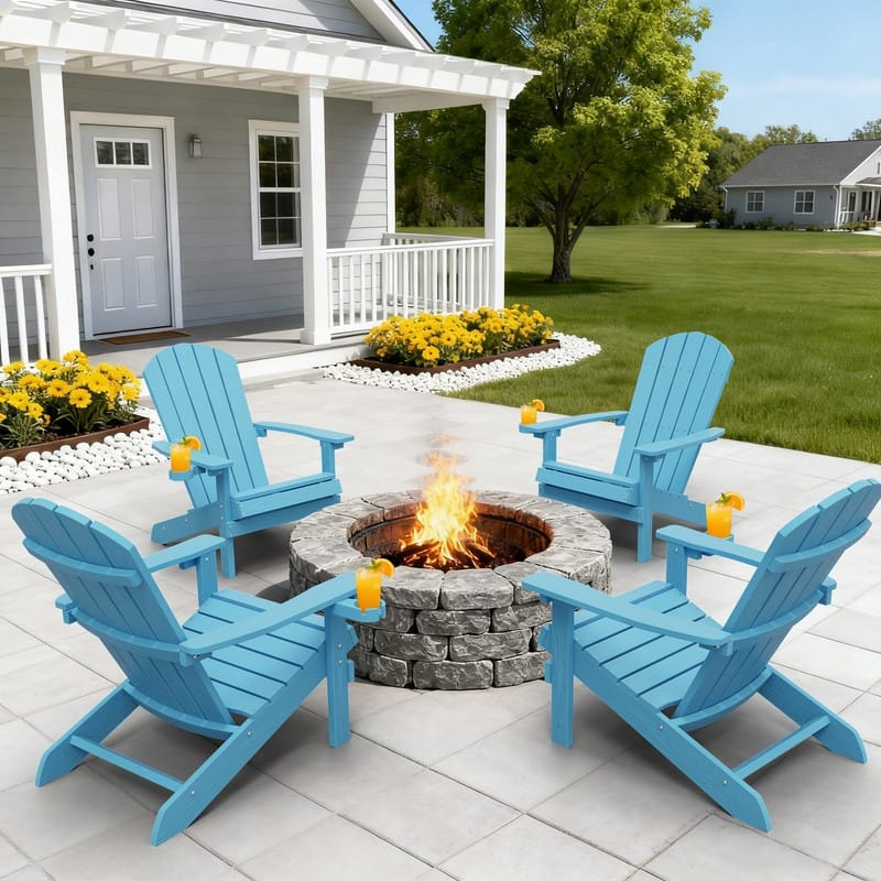 WINSOON All Weather HIPS Outdoor Plastic Adirondack Chairs Set of 4 - Baby Blue