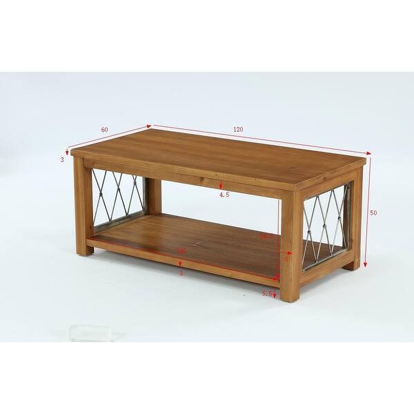 Rectangular Solid Wood Coffee Table with 2-Tier Storage Shelf - Bed ...