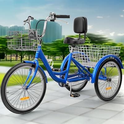 Adult Tricycle Adult Trike 24"/26"1 Speed 3 Wheel Bike w/Removable Basket