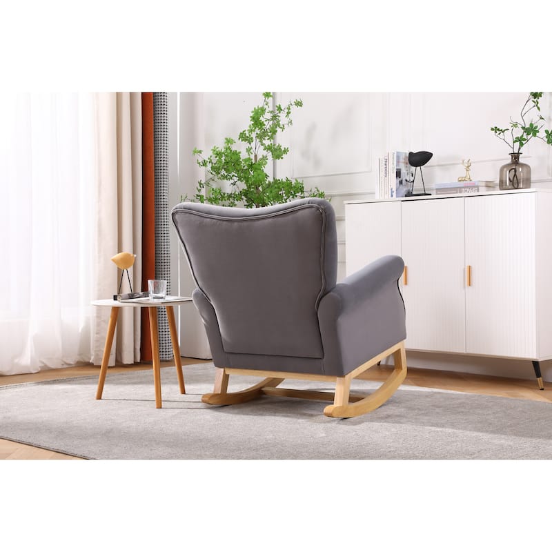Nursery Rocking Chair with High Back, Modern Baby Room Rocker with Padded Seat, Comfortable Fabric Armchair