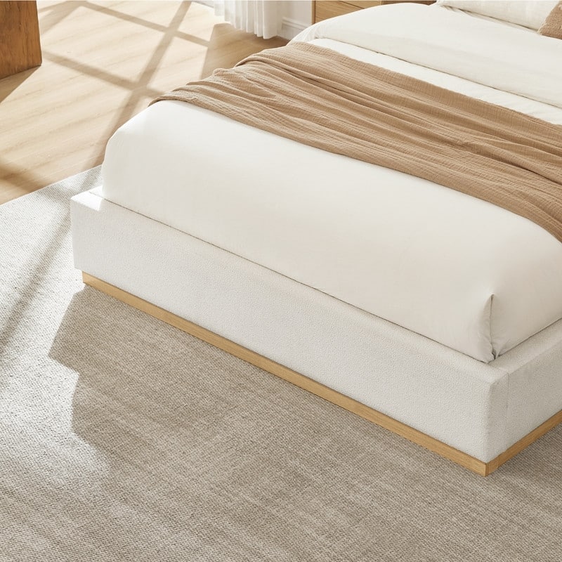 Spruce & Spring Modern Boucle Upholstered Platform Bed with Solid Wood Frame