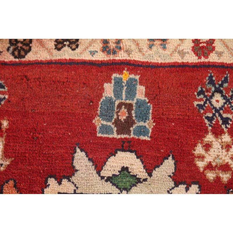 Geometric Red Shiraz Persian Vintage Square Rug Handmade Wool Carpet - 2'0" x 1'10"