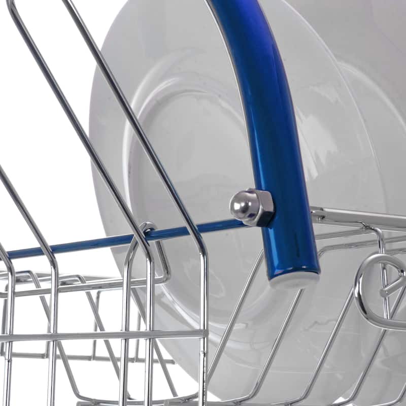 MegaChef 16 Inch Double Shelf Countertop Dish Drying Rack in Blue