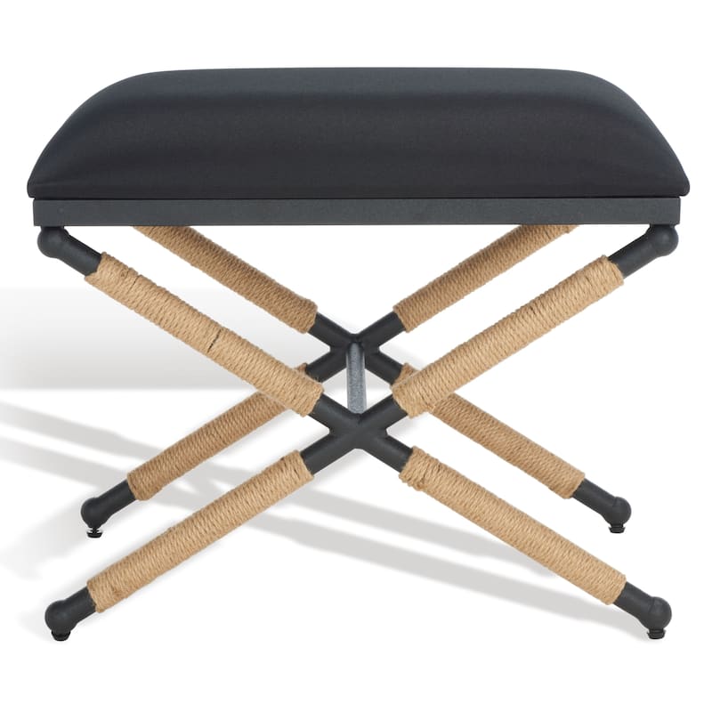 SAFAVIEH Couture Herlinde Hemp Wrapped Ottoman - Black/Black