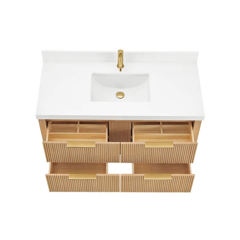 Barcelona Floating Bath Vanity with Quartz Stone Top without Mirror