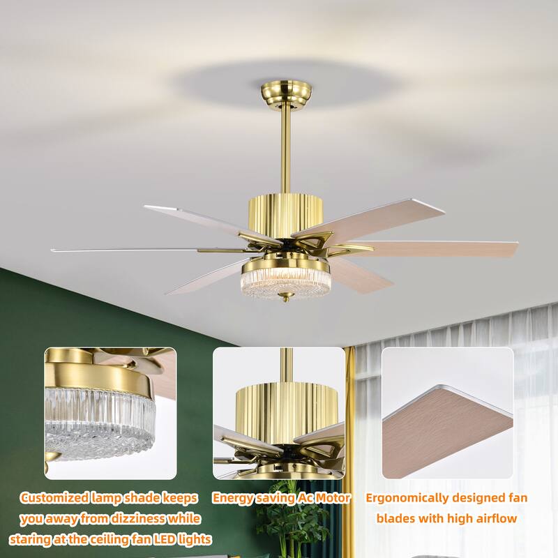 52 in. Smart Indoor Gold Ceiling Fan with Integrated LED with 6 Plywood Blade and Remote Control
