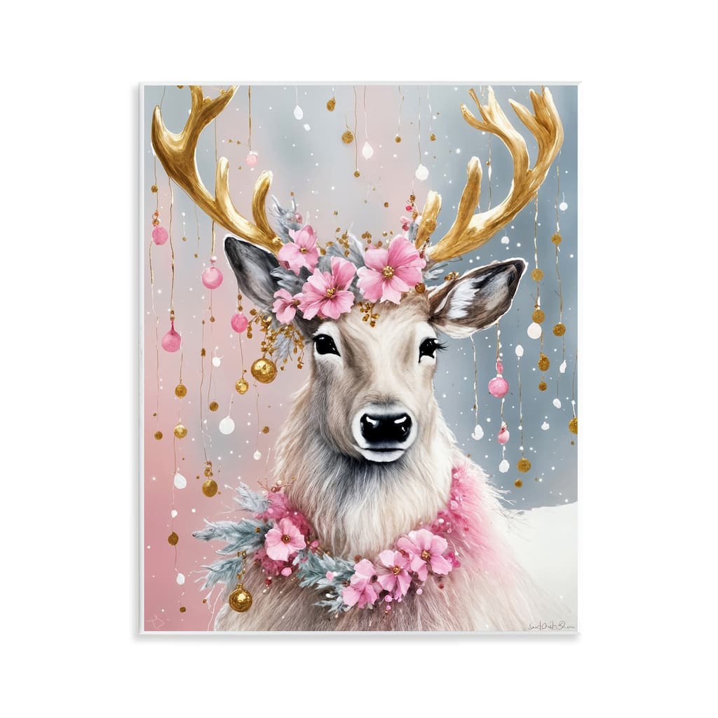 Stupell Ornamental Florals on Deer Wall Plaque Art Design By Tabz Jones