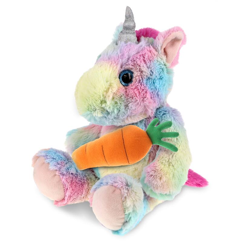 DolliBu Easter Super Soft Plush Sitting Rainbow Unicorn with Carrot - 10 inches