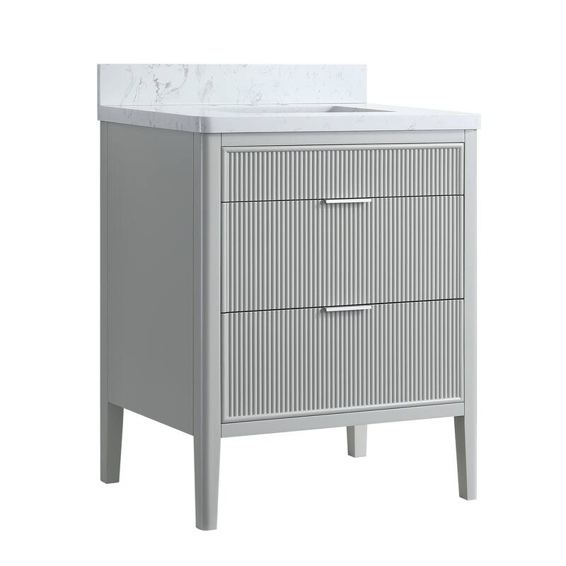 GDFStudio - Modern 30" Freestanding Bathroom Vanity with Engineered Carrara Marble Top & Integrated Sink, Fully Assembled