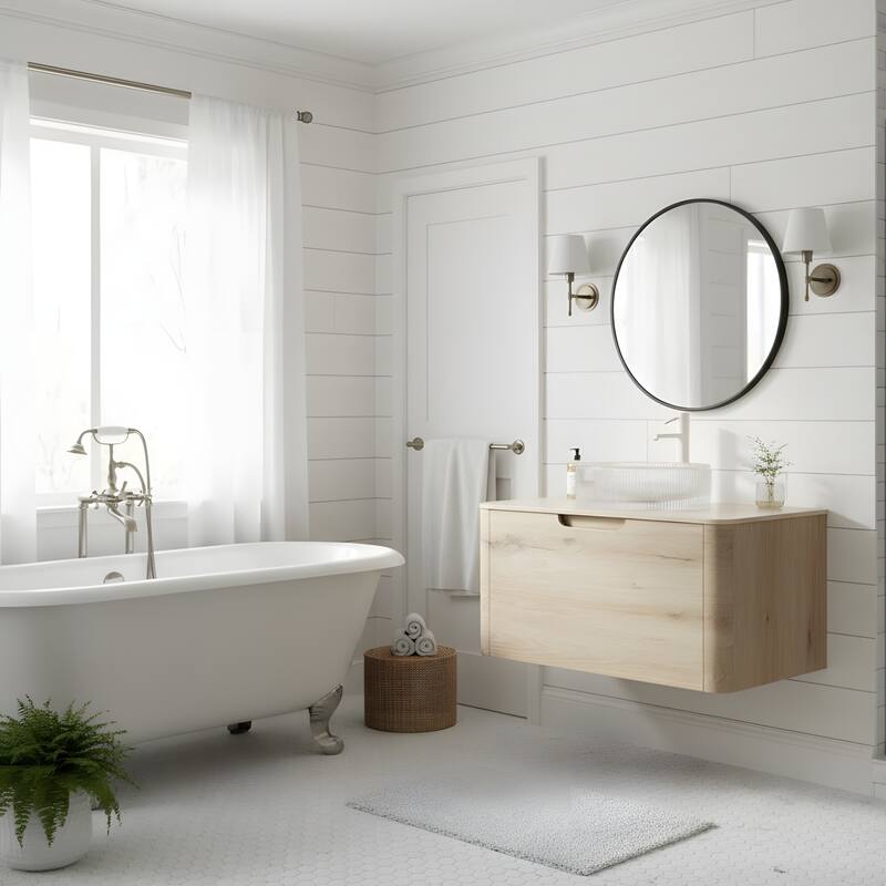Wall-mounted Bathroom Vanity with Round Vessel Basin