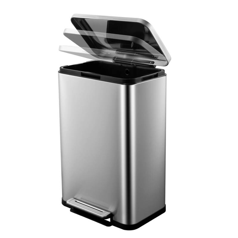 13 Gallon Kitchen Trash Can, Stainless Steel with Soft-Close Lid & Removable Bucket