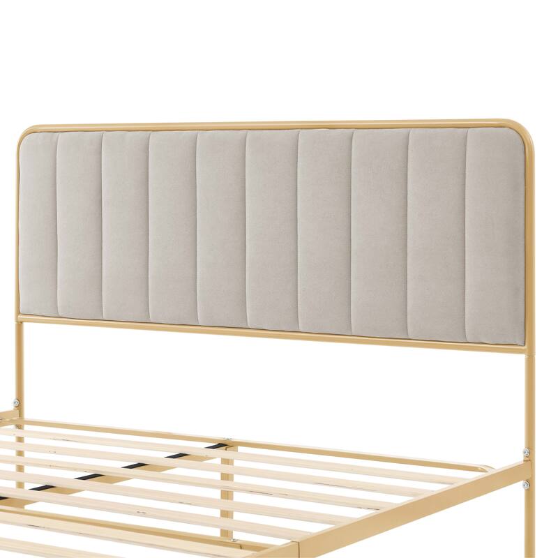 Upholstered Queen Bed Frame with Tufted Headboard Modern Design