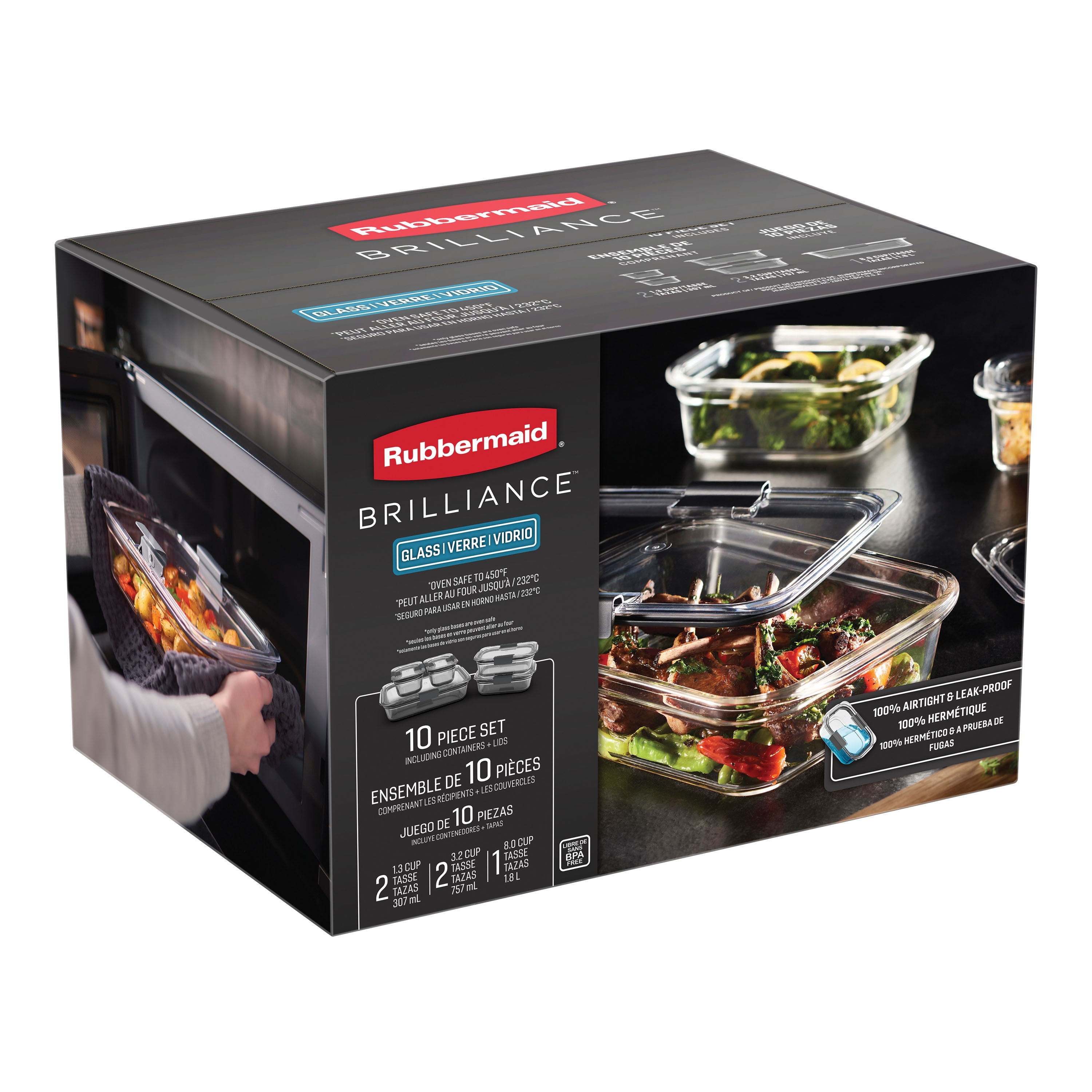 Rubbermaid Brilliance Glass Food Storage Containers, 10-Piece Set