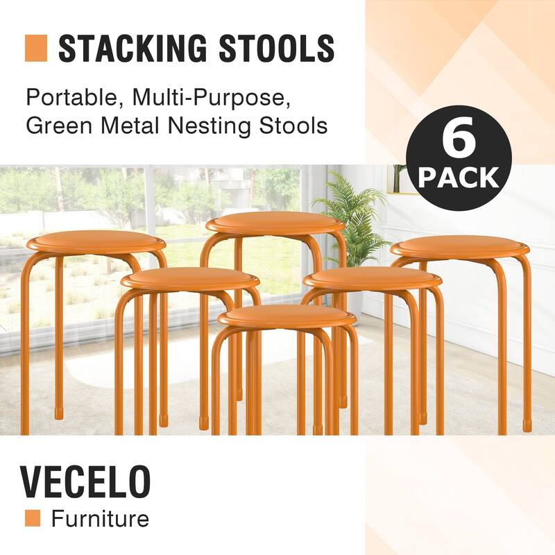 VECELO 6-Pack Stacking Stools for Living Room Backless Round Stools Set Indoor Outdoor Use with Metal Frame & Non-Slip Feet