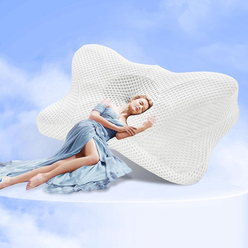 Pillow for Neck Support, Contour Memory Foampillow Shoulder Support Pain Relief for Side Back Stomach Sleepers with Pillowcase - Standard - Single - Medium-Soft