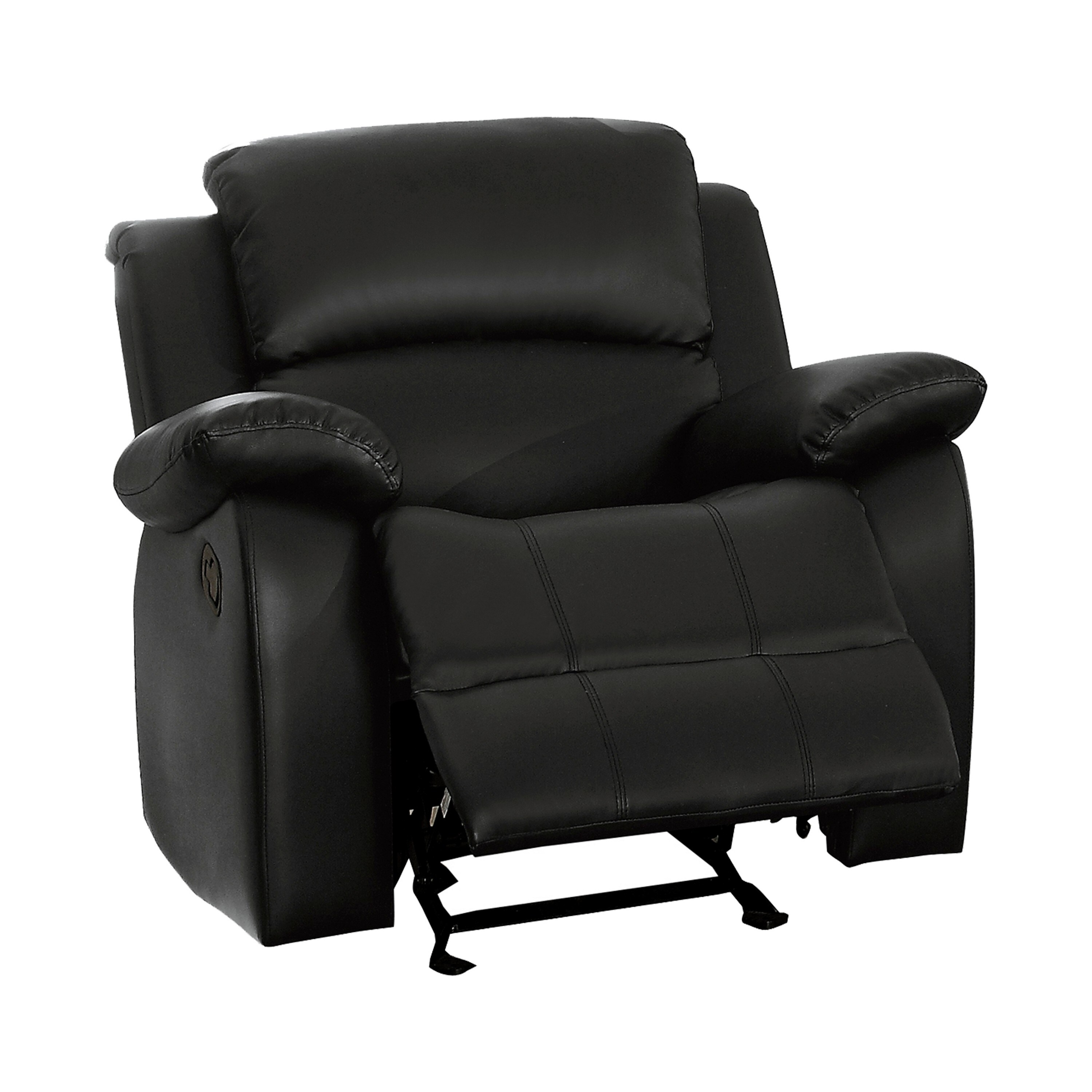 Clark 37 Inch Manual Glider Recliner Chair, Black Faux Leather 