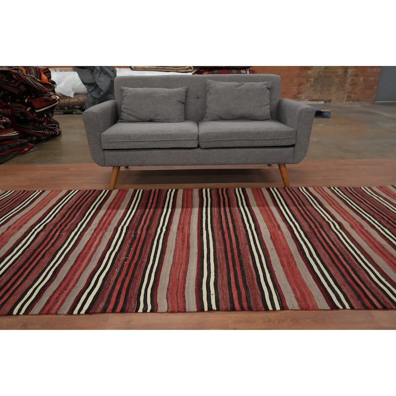 Hand Woven Oriental 100% Wool Carpet Southwestern Geometric Red Kilim Area Rug - 10' 4'' X 4' 7''