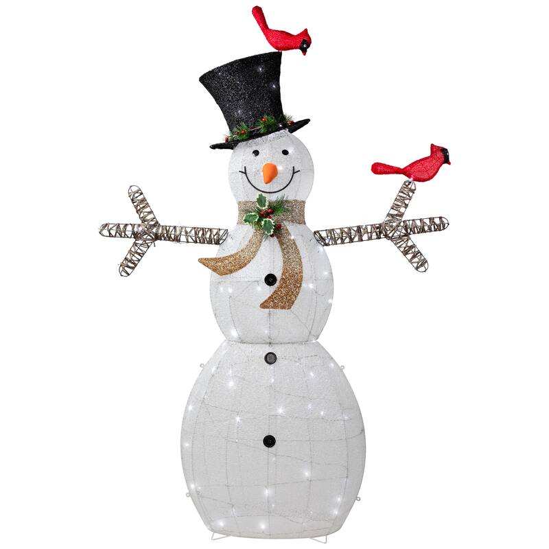 72" White Black LED Lighted Snowman Top Hat Christmas Decoration